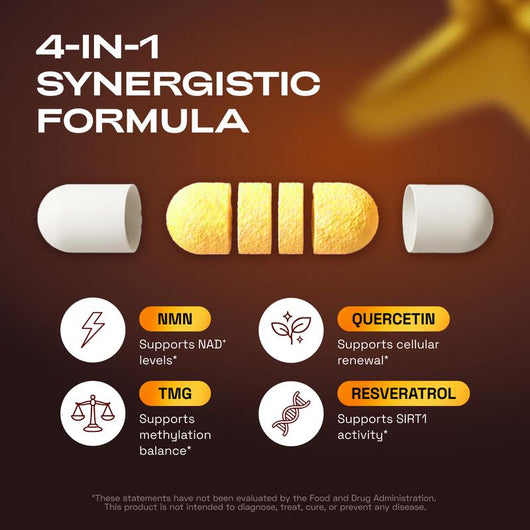 NMN Supplement, Quercetin, TMG, Resveratrol — Supports Cellular Energy & NAD+ Levels